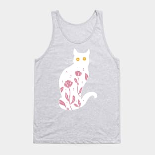 White kitty with pink flowers Tank Top